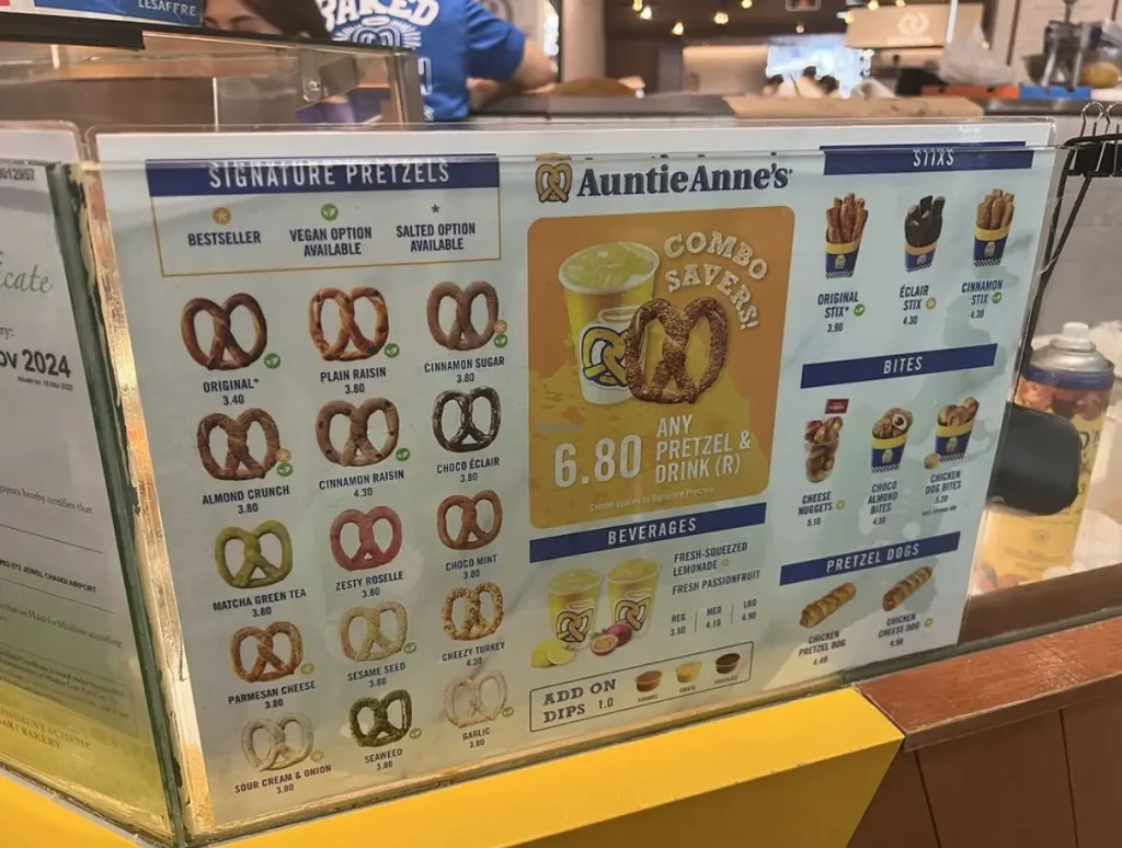 AUNTIE ANNE’S MENU SINGAPORE PRICES