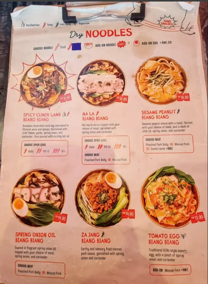 BIANG BIANG NOODLES MENU SINGAPORE PRICES