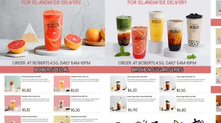 BOBER TEA MENU SINGAPORE PRICES