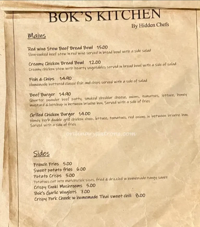 BOK’S KITCHEN MENU SINGAPORE