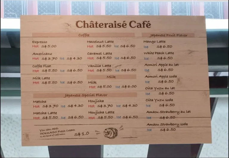 CHARTERAISE MENU SINGAPORE PRICES