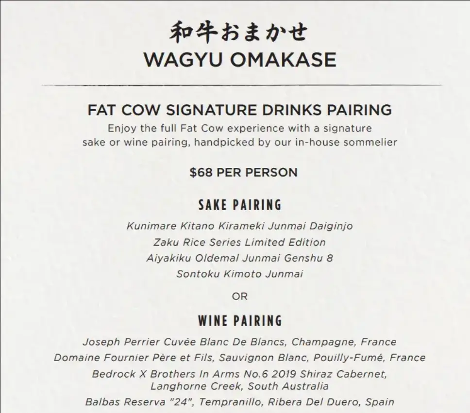 FAT COW MENU SINGAPORE PRICES