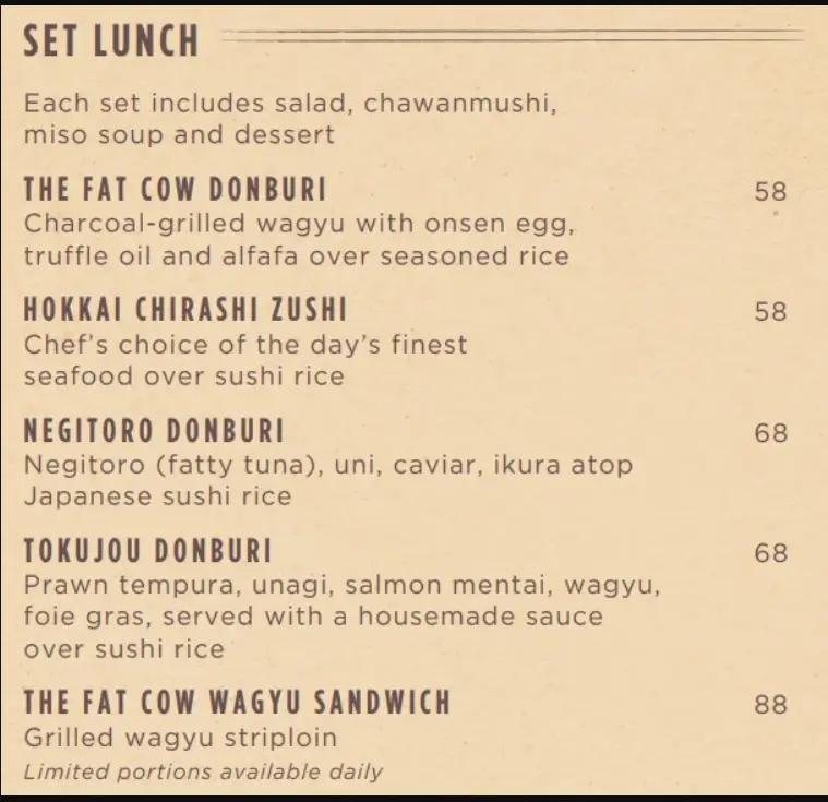 FAT COW MENU SINGAPORE