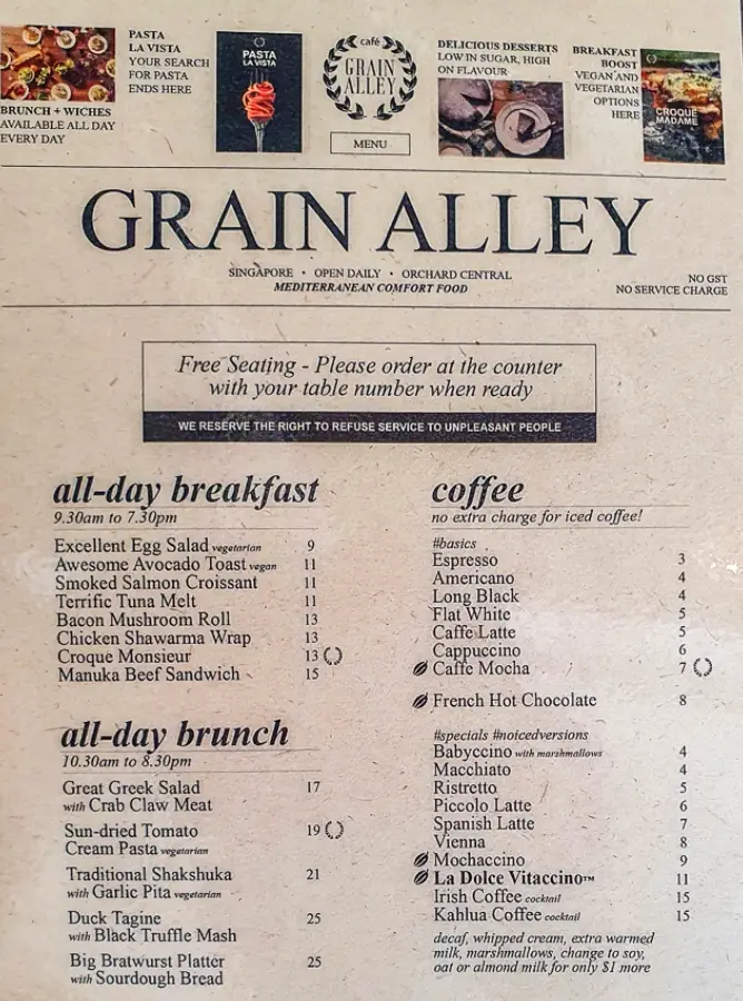 GRAIN ALLEY MENU SINGAPORE PRICES