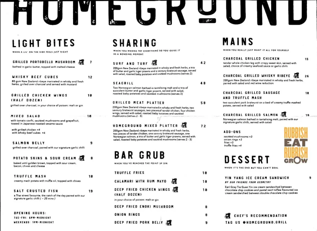 HOMEGROUND MENU SINGAPORE