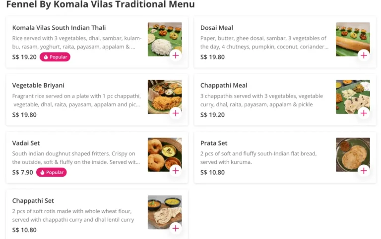 KOMALA VILAS MENU SINGAPORE