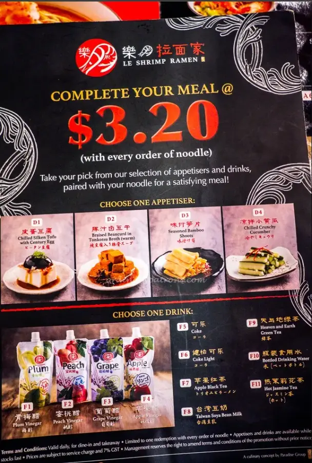 LE SHRIMP RAMEN MENU SINGAPOORE PRICES