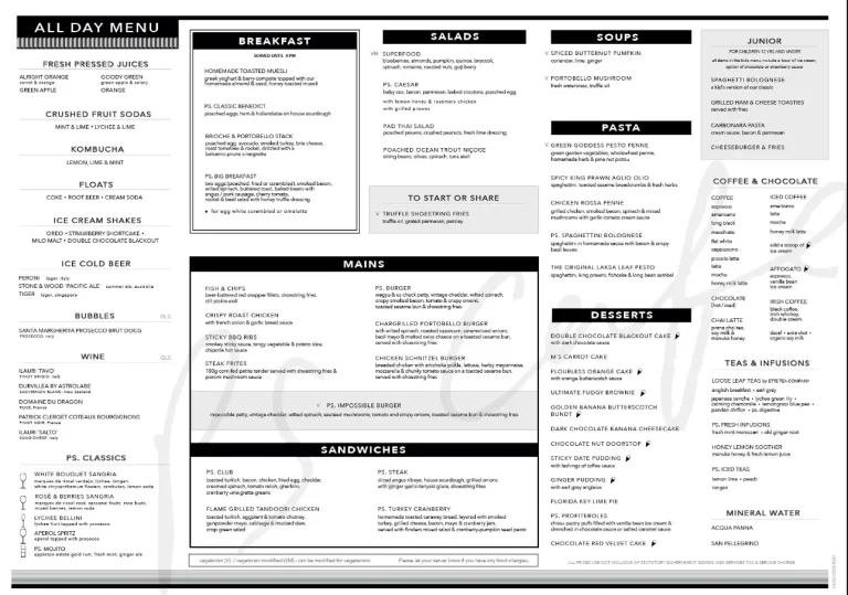 PS CAFE MENU SINGAPORE PRICES