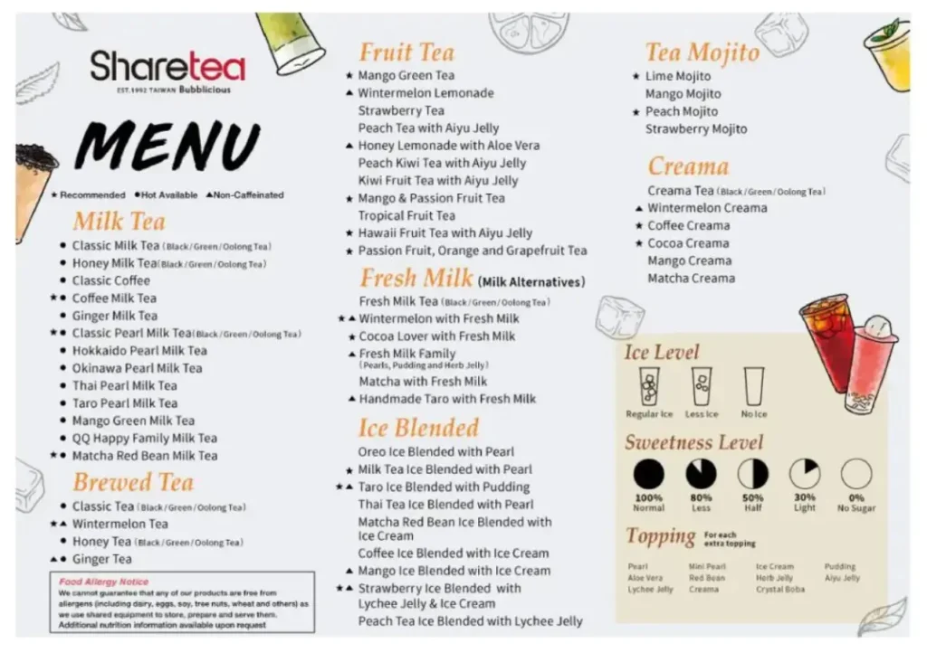 Sharetea Menu Singapore Prices