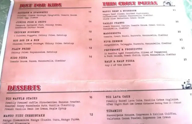 THE COASTAL SETTLEMENT MENU