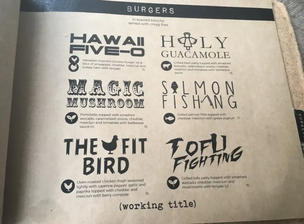 WORKING TITLE MENU SINGAPORE PRICES