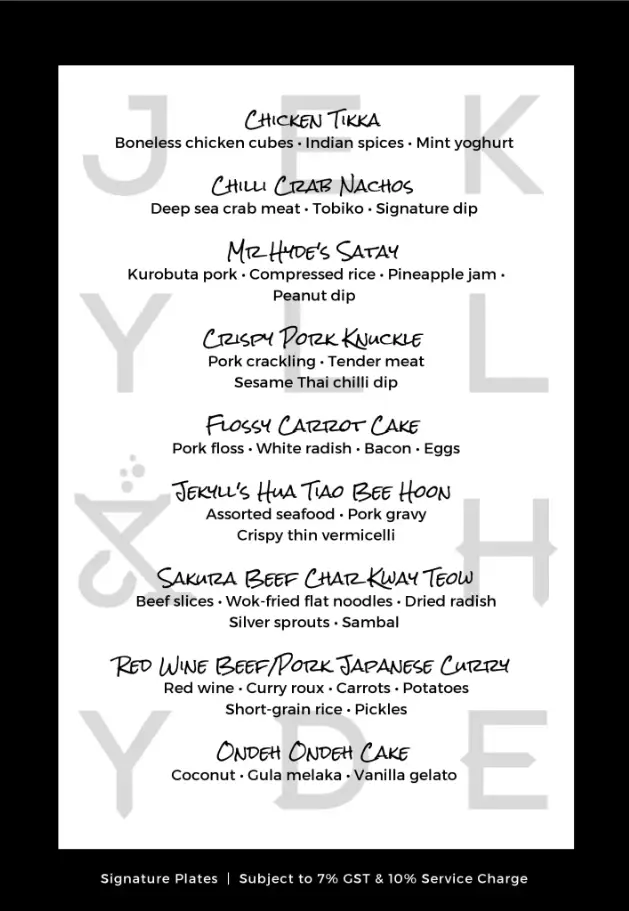 JEKYLL & HYDE MENU