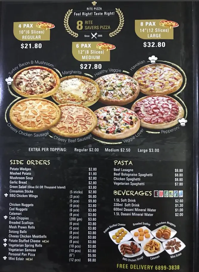 RITE PIZZA MENU