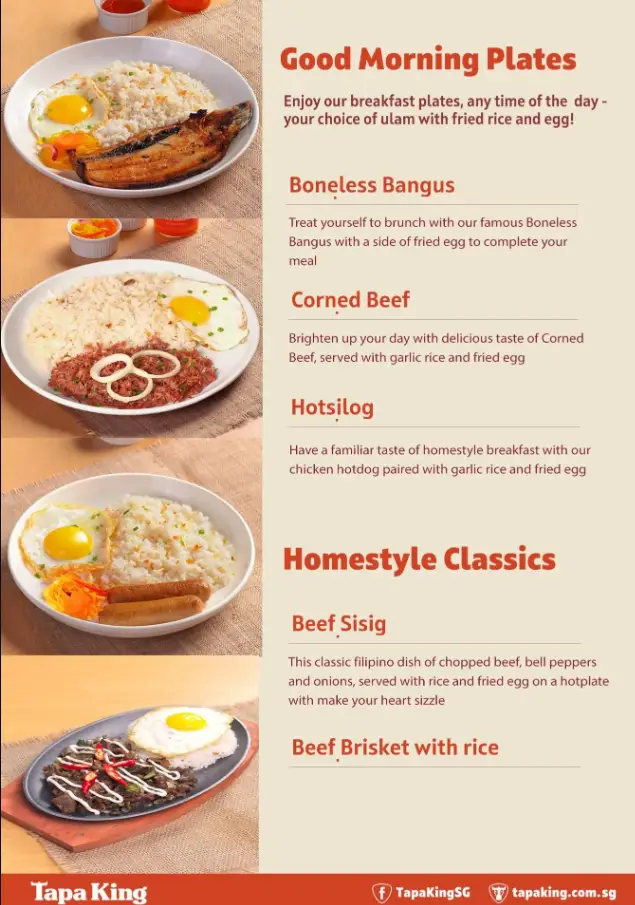 TAPA KING MENU SINGAPORE